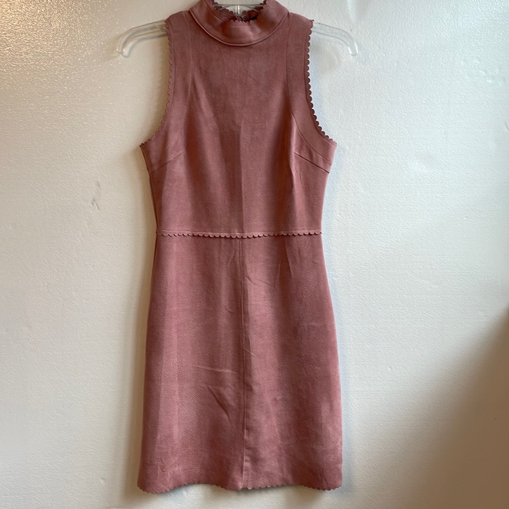 Soprano faux suede scalloped edge halter fitted midi dress size small